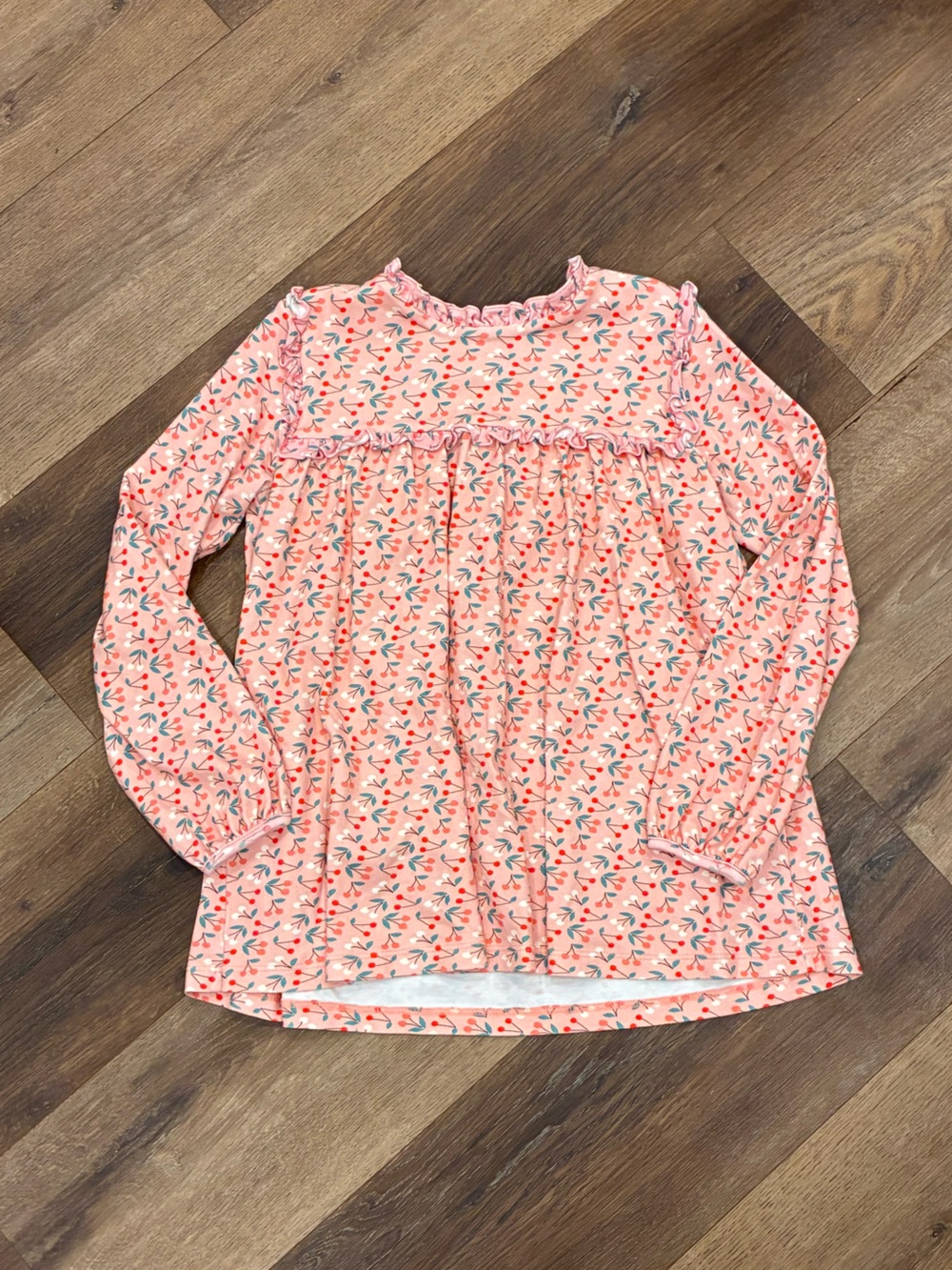 James & Lottie Pink Cherry Tunic Top Long Sleeves Winter Pima Cotton 10 Girl